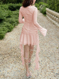 Solid V Neck Cascading Ruffles Dress -- YKIIY  CLOTHING