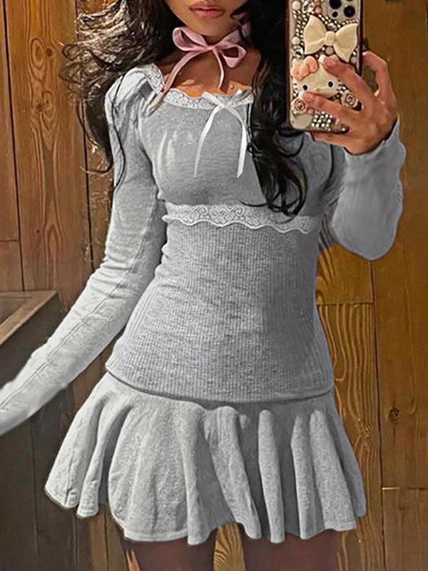 Square Neck Ruffled Hem Mini Dress -- YKIIY  CLOTHING