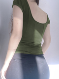 Square Neck Tie Retro Sleeve Top -- YKIIY  CLOTHING
