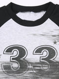 Star Number Print Color Block Long Sleeve Crop T-Shirt -- YKIIY  CLOTHING