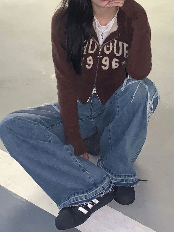 Star Patch Distressed Blue Boyfriend Jeans -- YKIIY  CLOTHING