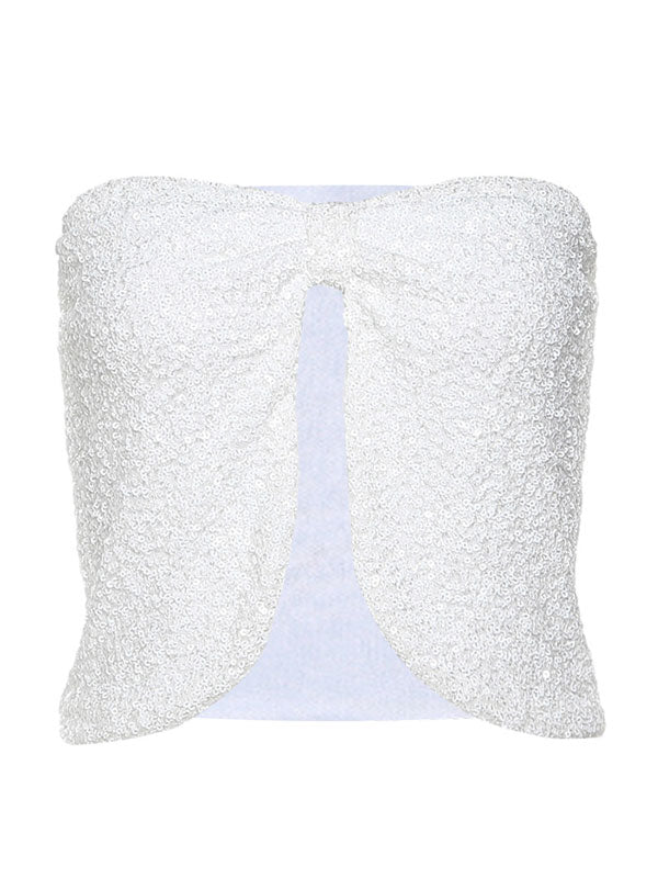 Strapless Exposed Navel Glitter Tank Top -- YKIIY  CLOTHING