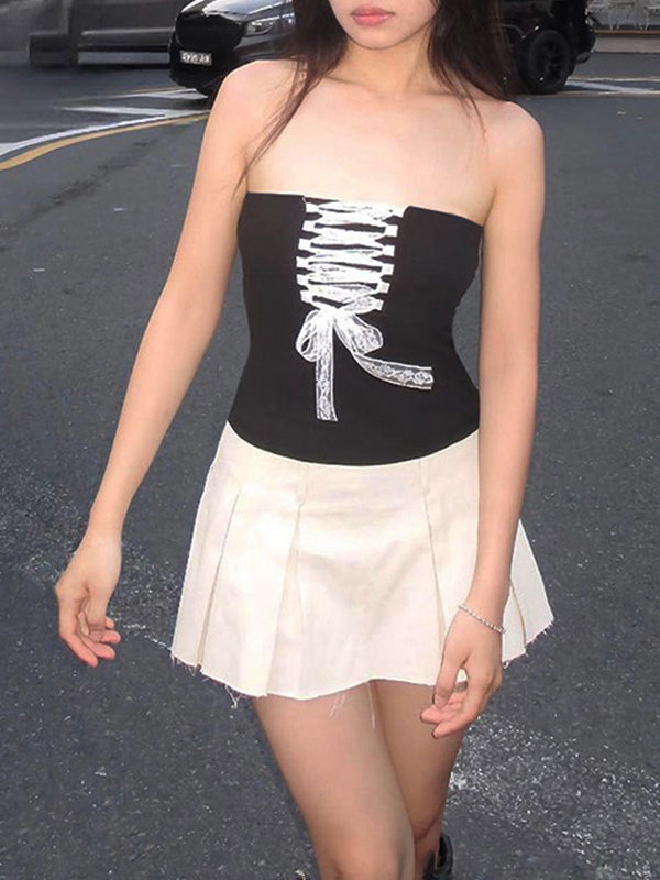 Strapless Ruffled Hem Mini Dress -- YKIIY  CLOTHING
