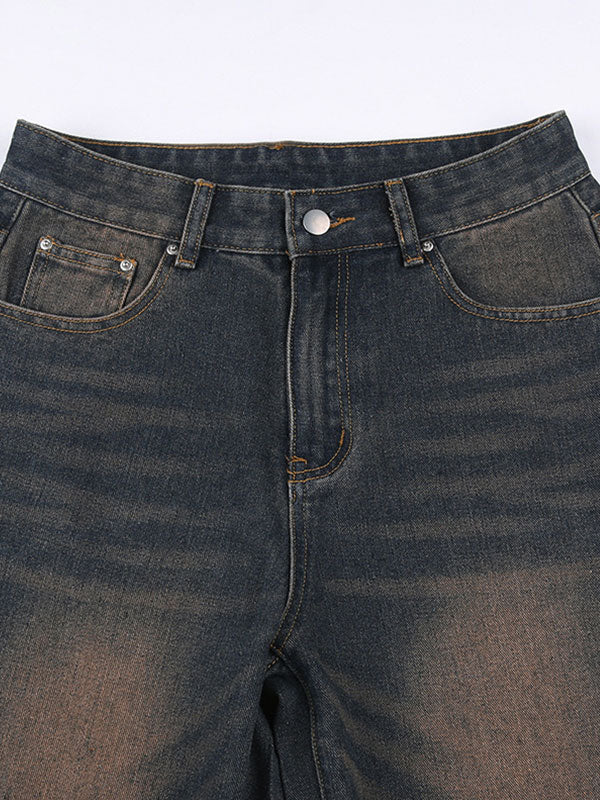 Street Fashion Loose Fit Distressed Washed Jeans -- YKIIY  CLOTHING