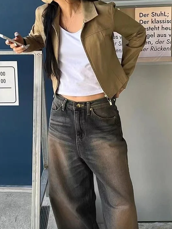 Street Fashion Loose Fit Distressed Washed Jeans -- YKIIY  CLOTHING