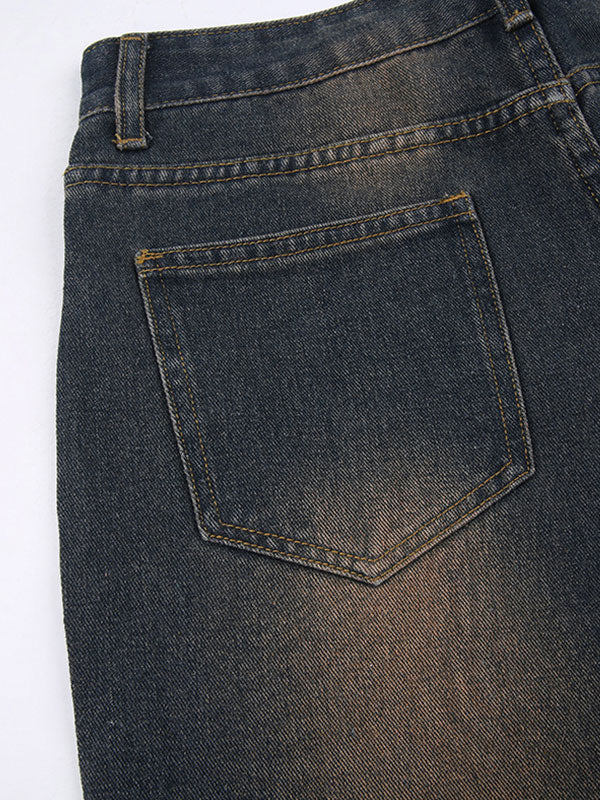 Street Fashion Loose Fit Distressed Washed Jeans -- YKIIY  CLOTHING