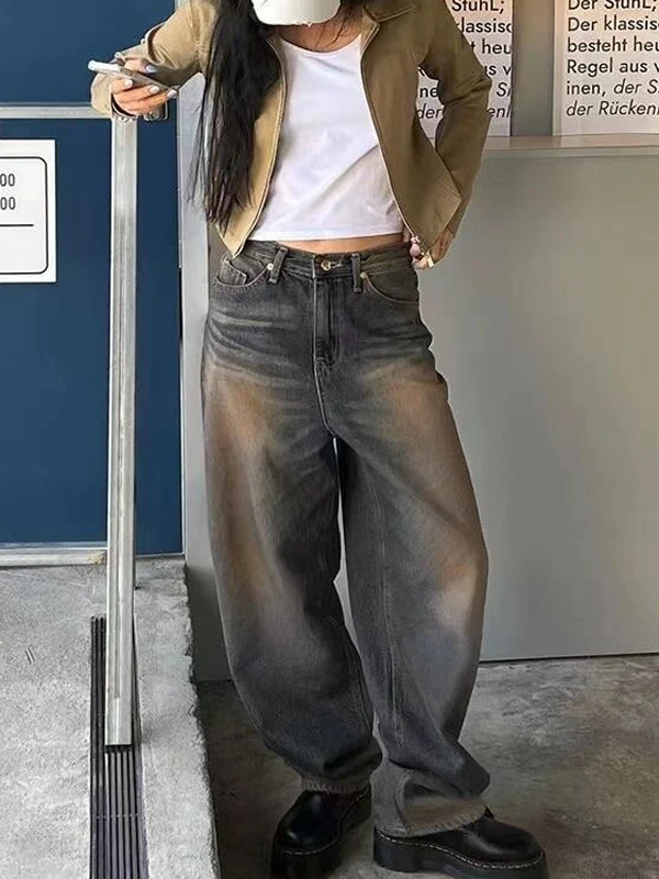 Street Fashion Loose Fit Distressed Washed Jeans -- YKIIY  CLOTHING