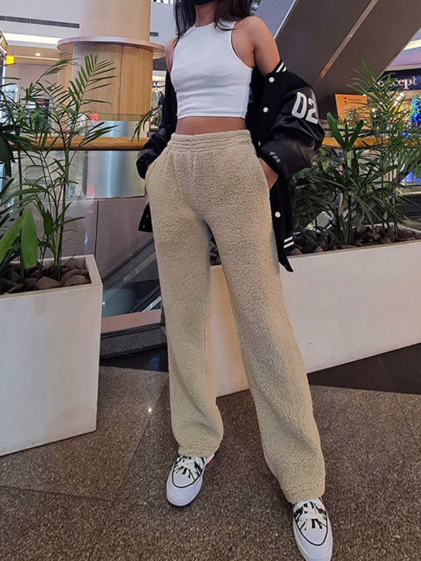 Street Plain Flared Elastic Waist Pants -- YKIIY  CLOTHING