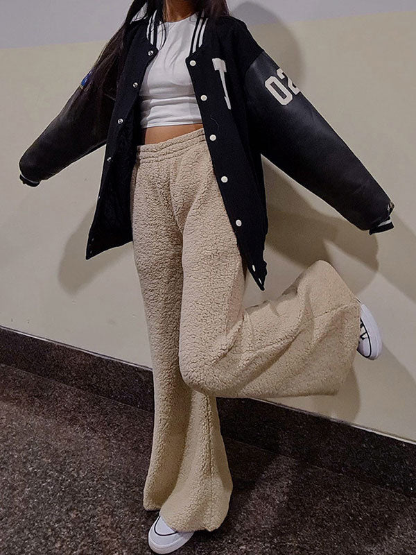 Street Plain Flared Elastic Waist Pants -- YKIIY  CLOTHING