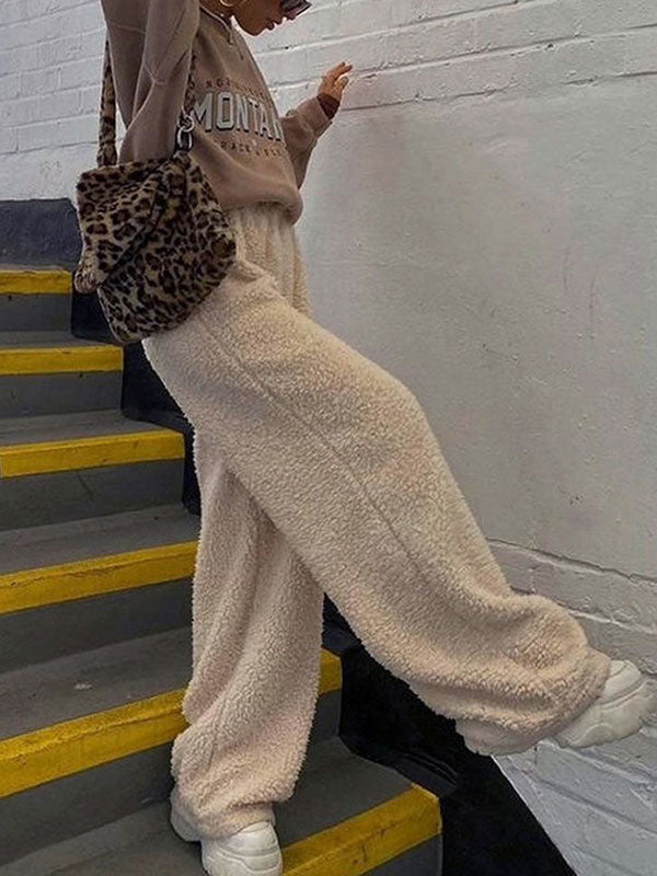 Street Plain Flared Elastic Waist Pants -- YKIIY  CLOTHING