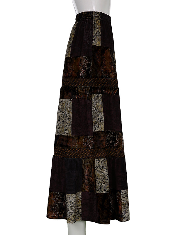 Totem Printed Vintage Velvet Midi Skirt -- YKIIY  CLOTHING