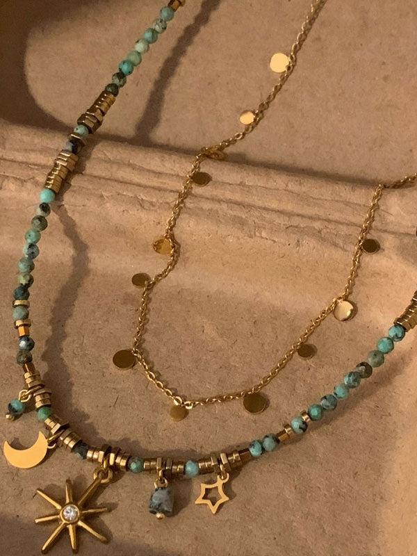 Turquoise Star Titanium Steel Necklace -- YKIIY  CLOTHING