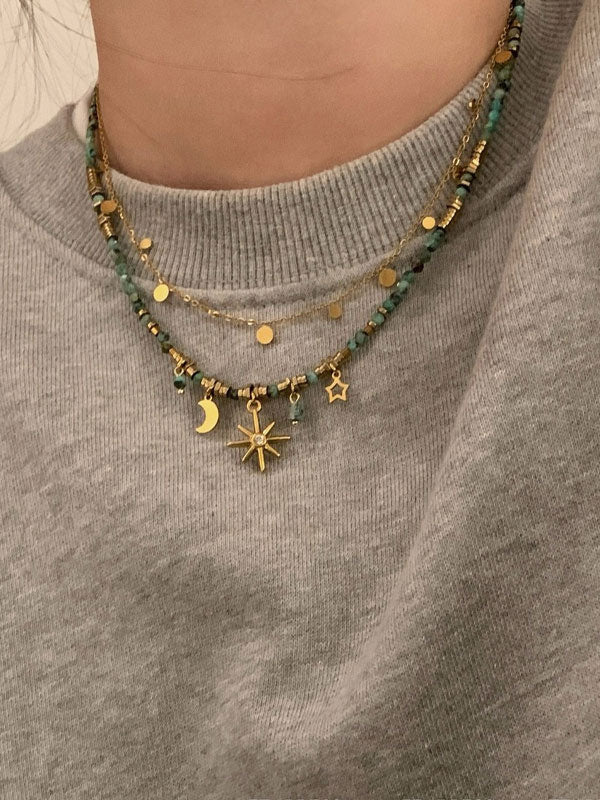 Turquoise Star Titanium Steel Necklace -- YKIIY  CLOTHING