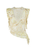 V Neck Sleeveless Asymmetric Hem Blouse -- YKIIY  CLOTHING