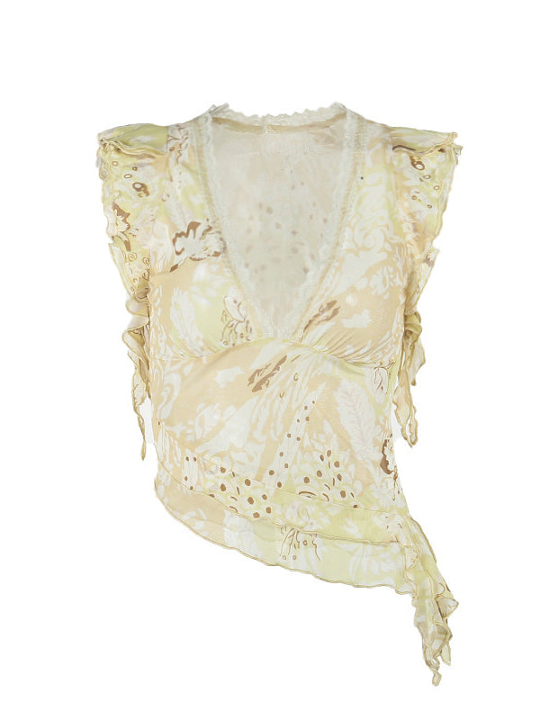 V Neck Sleeveless Asymmetric Hem Blouse -- YKIIY  CLOTHING