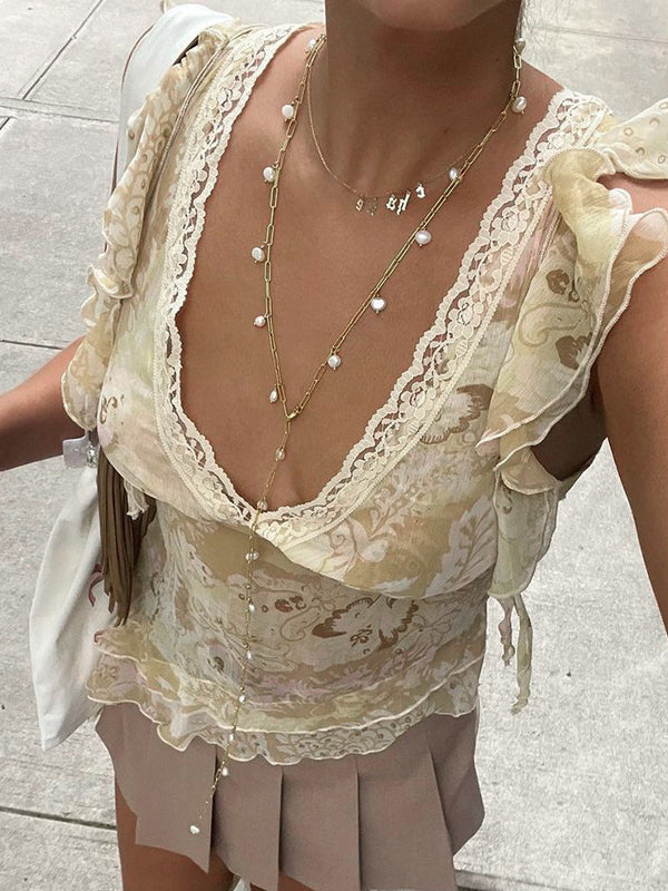 V Neck Sleeveless Asymmetric Hem Blouse -- YKIIY  CLOTHING