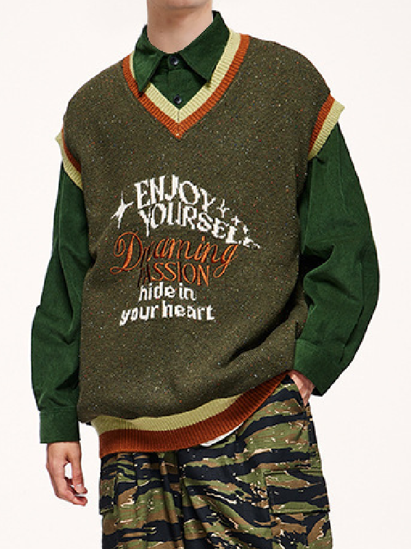 Vintage Colored Yarn Loose Knitted Vest -- YKIIY  CLOTHING