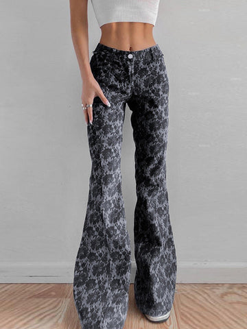 Vintage Design Floral Print Flared Pants -- YKIIY  CLOTHING