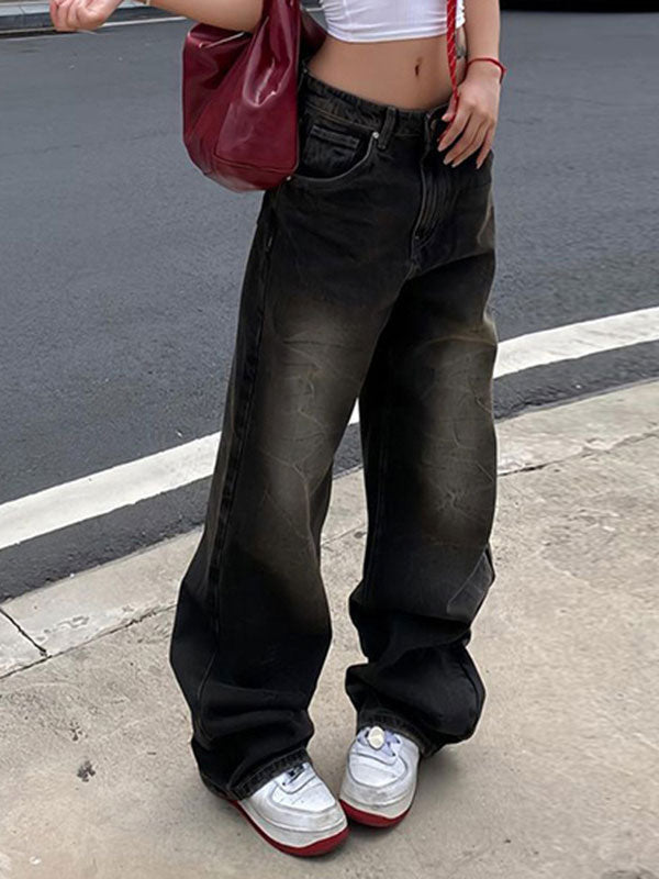 Vintage Gradient Zipper Textured Jeans -- YKIIY  CLOTHING