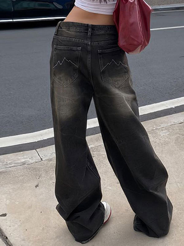 Vintage Gradient Zipper Textured Jeans -- YKIIY  CLOTHING