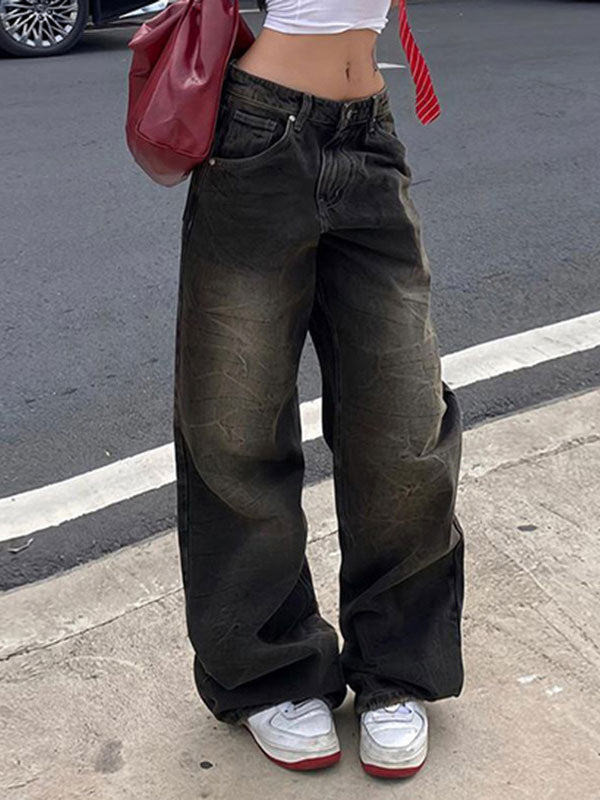Vintage Gradient Zipper Textured Jeans -- YKIIY  CLOTHING