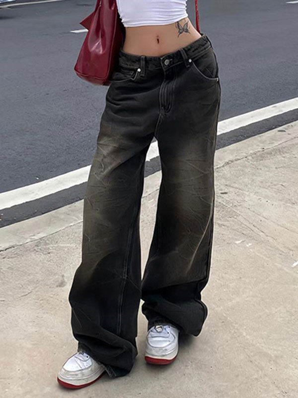 Vintage Gradient Zipper Textured Jeans -- YKIIY  CLOTHING