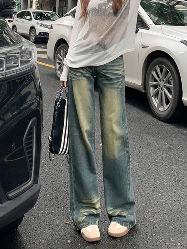 Vintage Gradient Zipper Whiskered Jeans -- YKIIY  CLOTHING