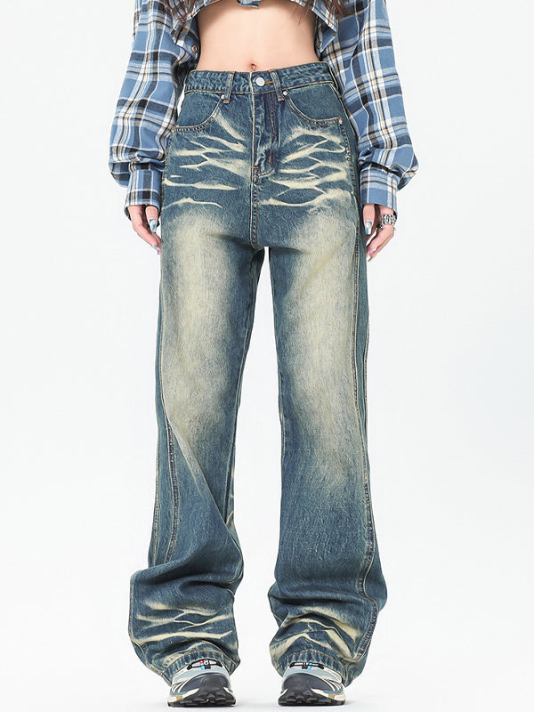 Vintage Gradient Zipper Whiskered Jeans -- YKIIY  CLOTHING