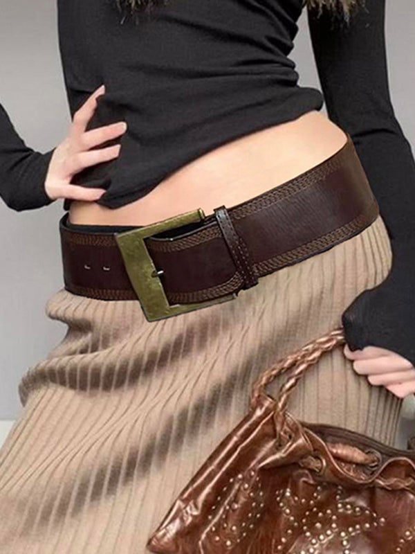 Vintage Metal Button PU Belt -- YKIIY  CLOTHING