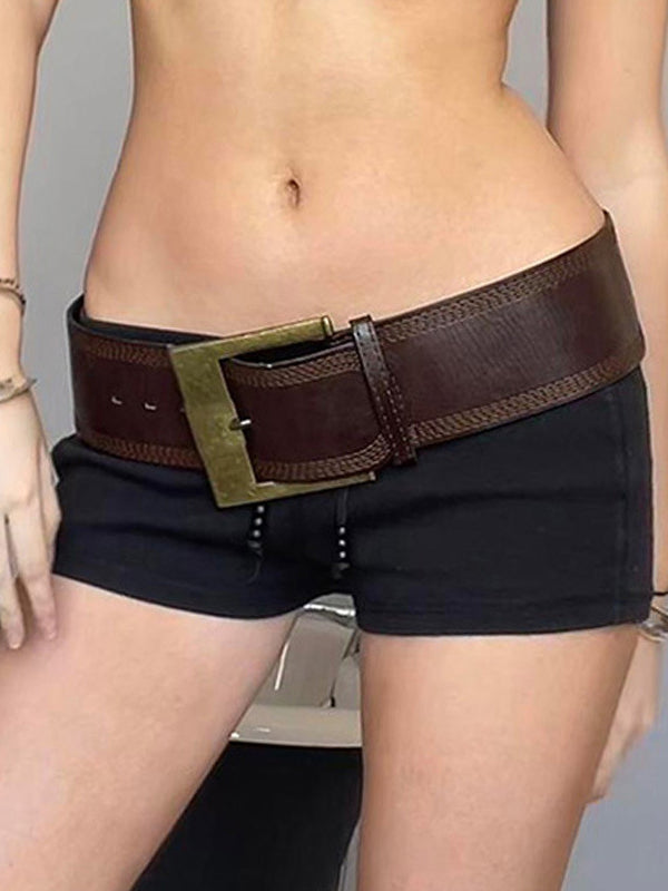 Vintage Metal Button PU Belt -- YKIIY  CLOTHING