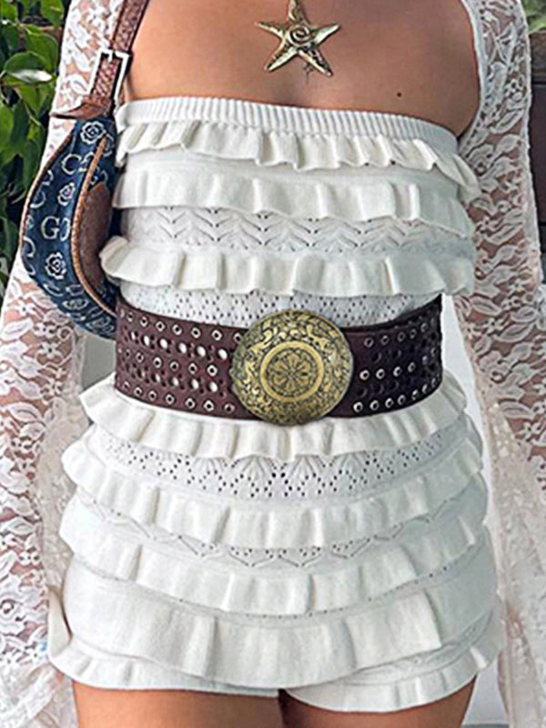 Vintage Metal Round Buckle Belt -- YKIIY  CLOTHING