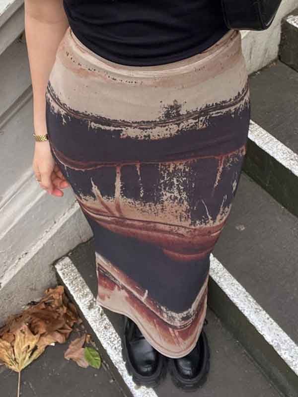 Vintage Printed Elastic Waist Bodycon Skirt -- YKIIY  CLOTHING