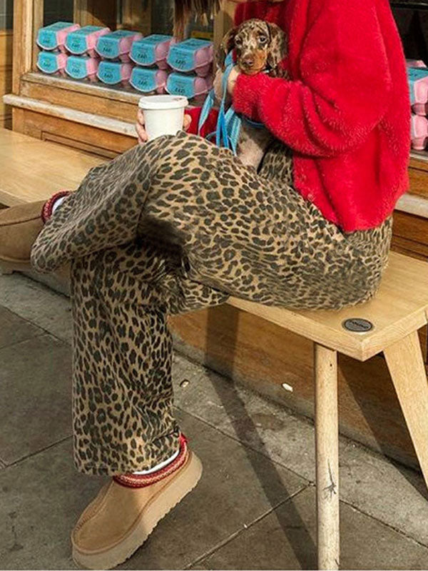 Vintage Zipper Leopard Printed Pants -- YKIIY  CLOTHING
