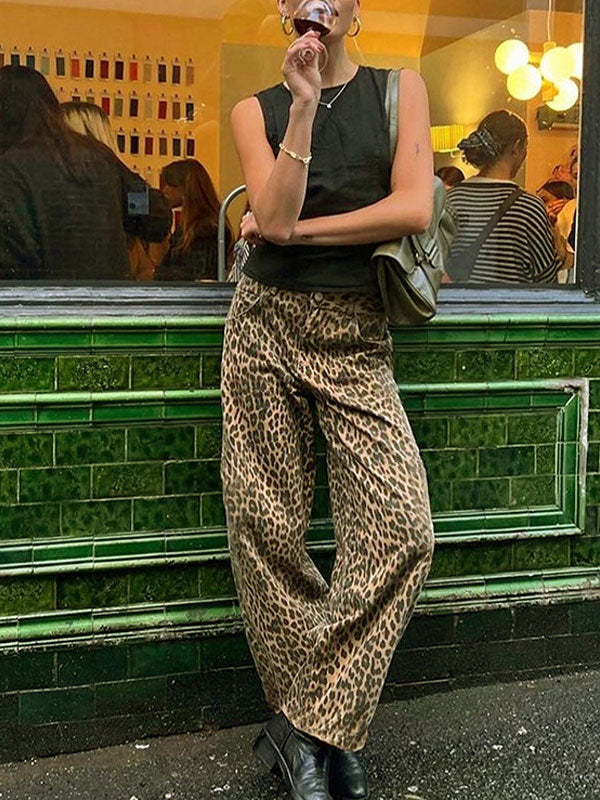 Vintage Zipper Leopard Printed Pants -- YKIIY  CLOTHING