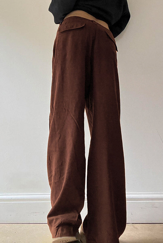 Vintage Plain Elastic Waist Drawstring Pants