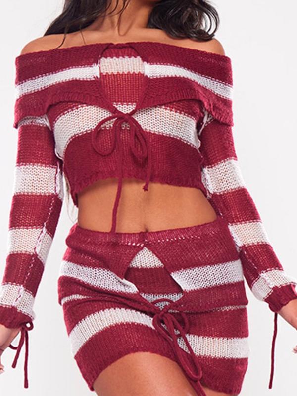 Wool Striped Long-sleeved Crop Top -- YKIIY  CLOTHING