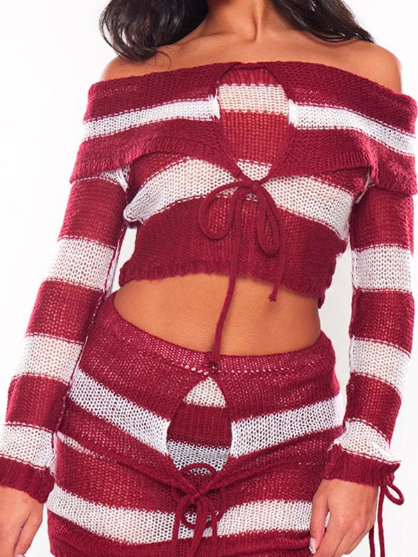 Wool Striped Long-sleeved Crop Top -- YKIIY  CLOTHING