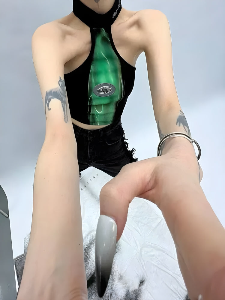 Y2K Cropped Halter Top -- YKIIY  CLOTHING