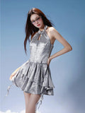 Y2K Cyber Halter Neck Mini Dress -- YKIIY  CLOTHING