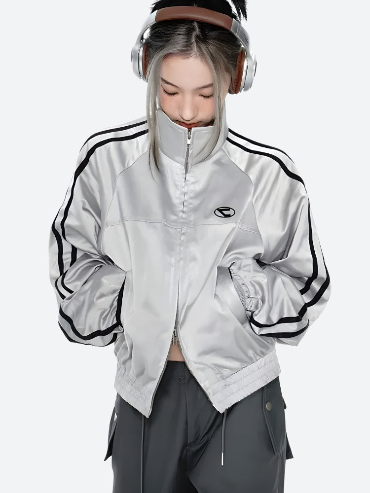 Y2K Cyberpunk Reflective Double Zip-Up Jacket -- YKIIY  CLOTHING