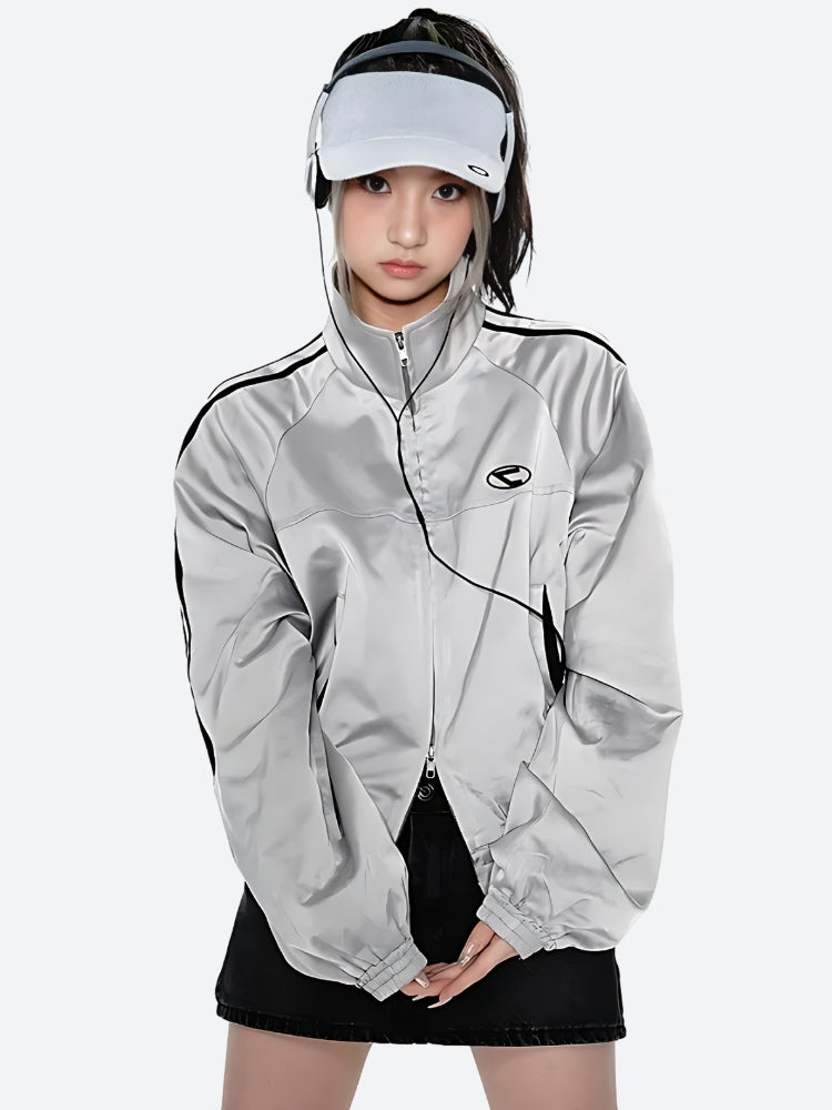 Y2K Cyberpunk Reflective Double Zip-Up Jacket -- YKIIY  CLOTHING