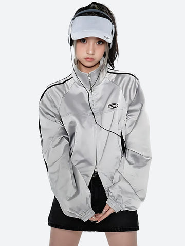Y2K Cyberpunk Reflective Double Zip-Up Jacket -- YKIIY  CLOTHING