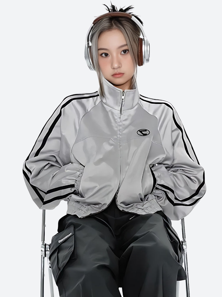 Y2K Cyberpunk Reflective Double Zip-Up Jacket -- YKIIY  CLOTHING
