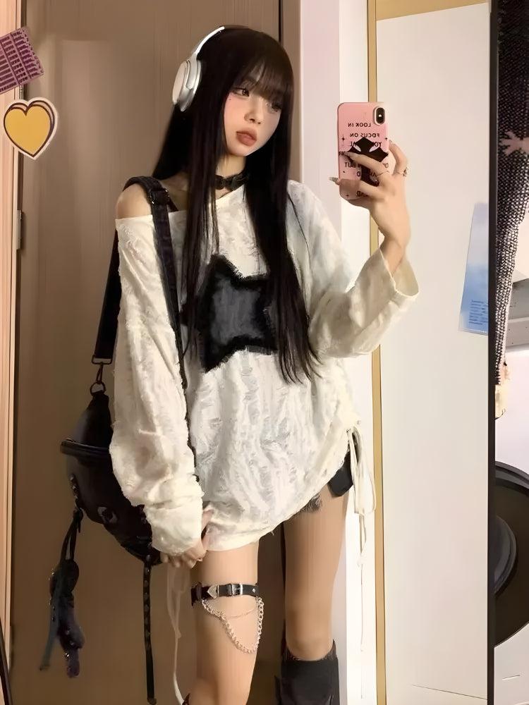 Y2K Grunge Star Distressed Sweater -- YKIIY  CLOTHING