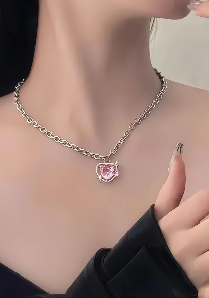 Y2K Shiny Heart Necklace -- YKIIY  CLOTHING