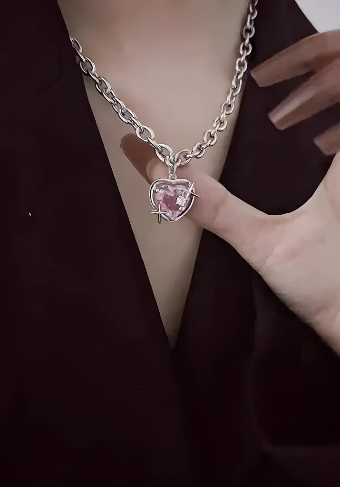 Y2K Shiny Heart Necklace -- YKIIY  CLOTHING