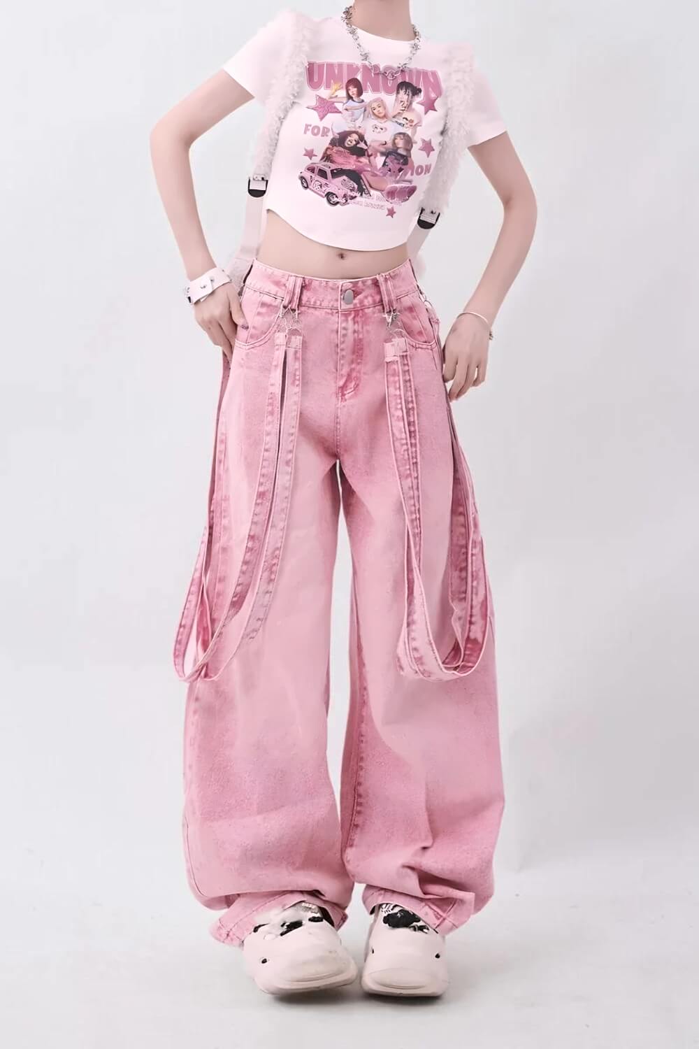 Y2K Soft Girl Double Belted Baggy Jeans -- YKIIY  CLOTHING