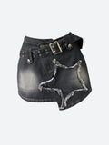 Y2K Star Asymmetric Denim Mini Skirt -- YKIIY  CLOTHING