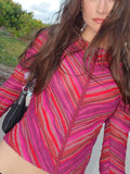 Y2K Striped Boat Neck Patchwork T-Shirt -- YKIIY  CLOTHING