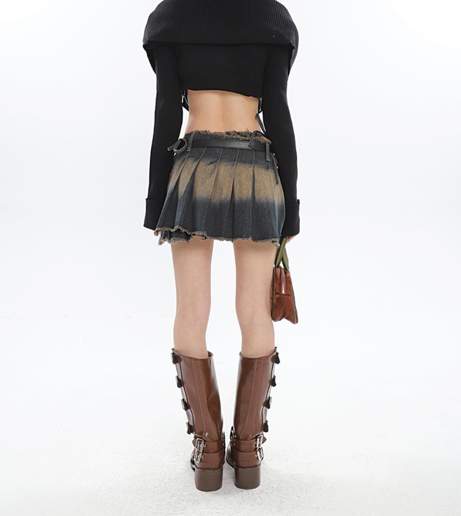 Y2K Tie At Side Distressed Mini Skirt -- YKIIY  CLOTHING